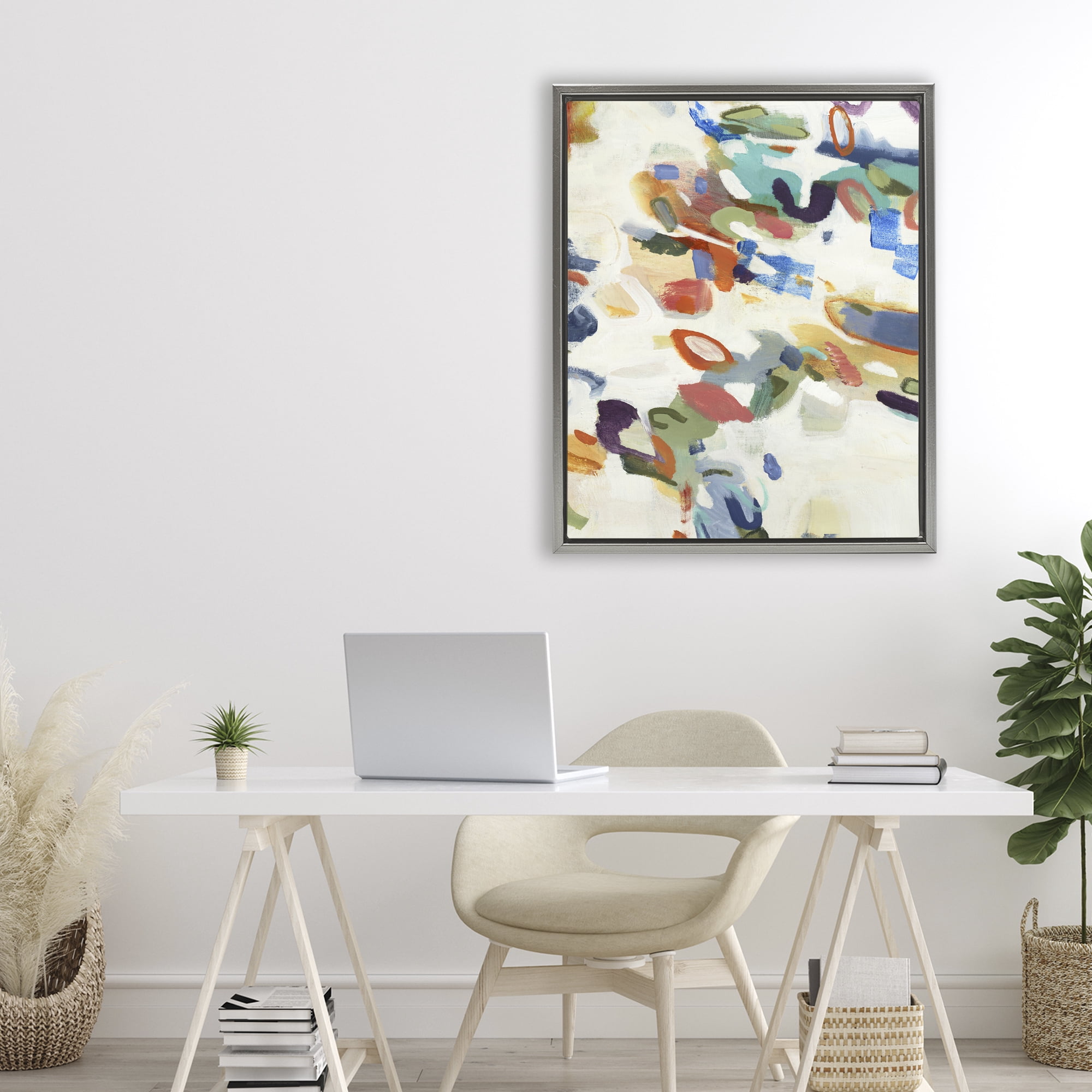 Stupell Industries Multihued Expressive Abstract Gray Framed Floater Canvas Wall Art, design by Lisa Ridgers