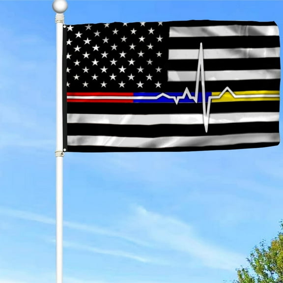 First Responder Thin Red Blue Gold Line Grommet Flag Police Fire and Dispatch Flag Banner with Grommets 3x5Feet Man cave Decor