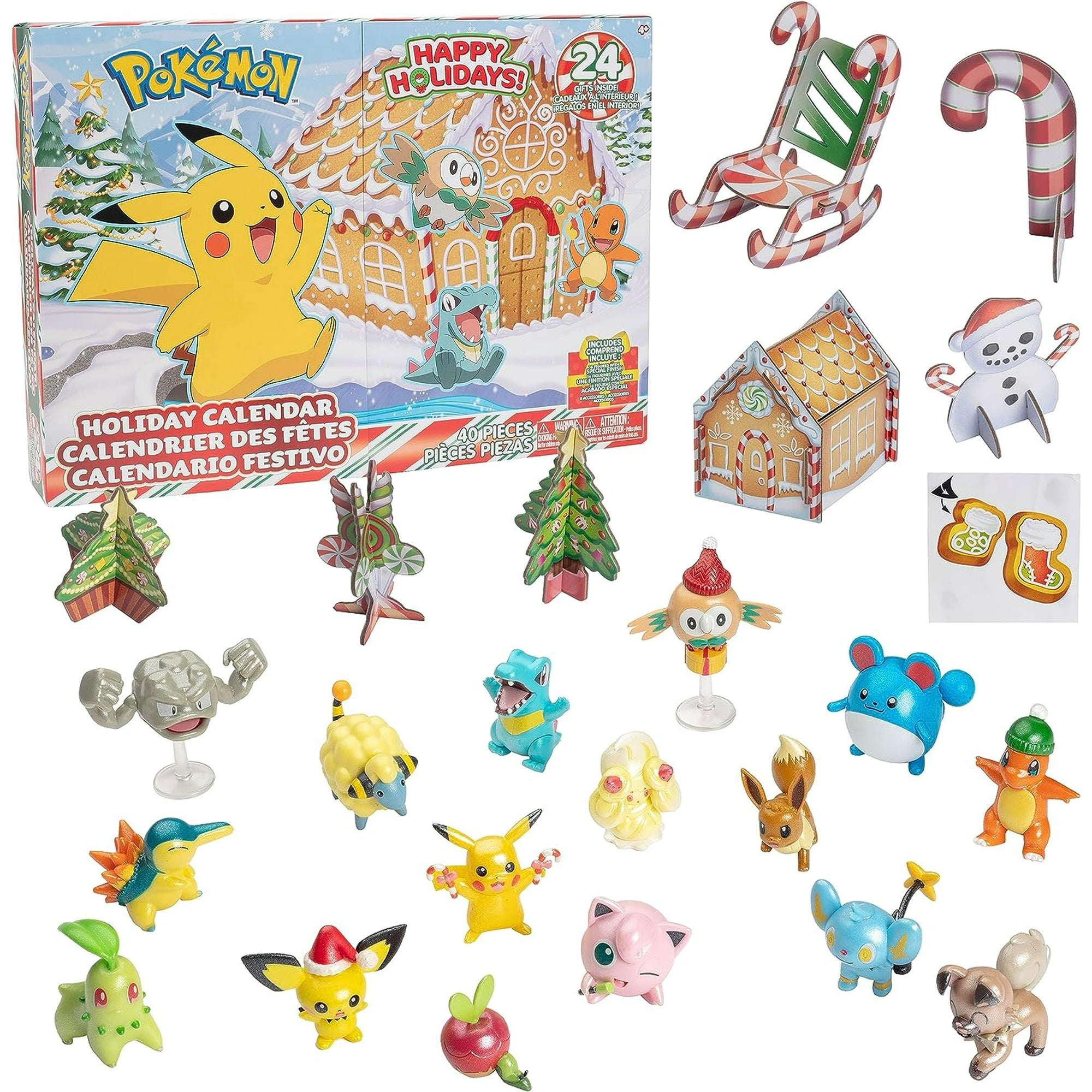 Pokemon 2026 Holiday Advent Calendar for Kids, 24 Piece Gift Playset - Set Includes Pikachu, Eevee, Jigglypuff and More - 16 Toy Character Figures & 8 Christmas Accessories - Ages 4+ - Walmart.ca