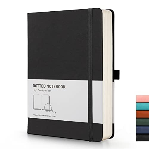 Cuaderno punteado RETTACY - Diario A5 con 256 Pág. 120gsm, 8 Pág. Perforadas, Cuero PU, Bolsillo Interior, 5.75'' × 8.38''