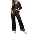 thumbnail image 5 of Womens Silk Satin Pajama Sets with Chest Pockets Notch Collar Two Piece Sleepwear Loungewear Soft Pj Set, 5 of 7