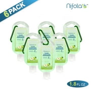 Hand Sanitizer Liquid Gel 6 Pack of 1.8 Oz Green Apple Scent with Hook & Aloe Vera Vitamin E Quick Clean Multipurpose Hand Wash, Clear Moisturizing and Refreshing, Fast Dry, Travel Size By Nifola