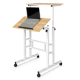 thumbnail image 3 of Magshion Workstation, Adjustable Height Standing Desk, Rolling Computer Desk with Monitor Shelf for Home, Natural, 3 of 12