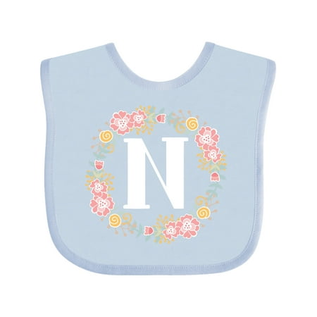

Inktastic Monogram Letter N Rose Floral Wreath Gift Gift Baby Girl Bib