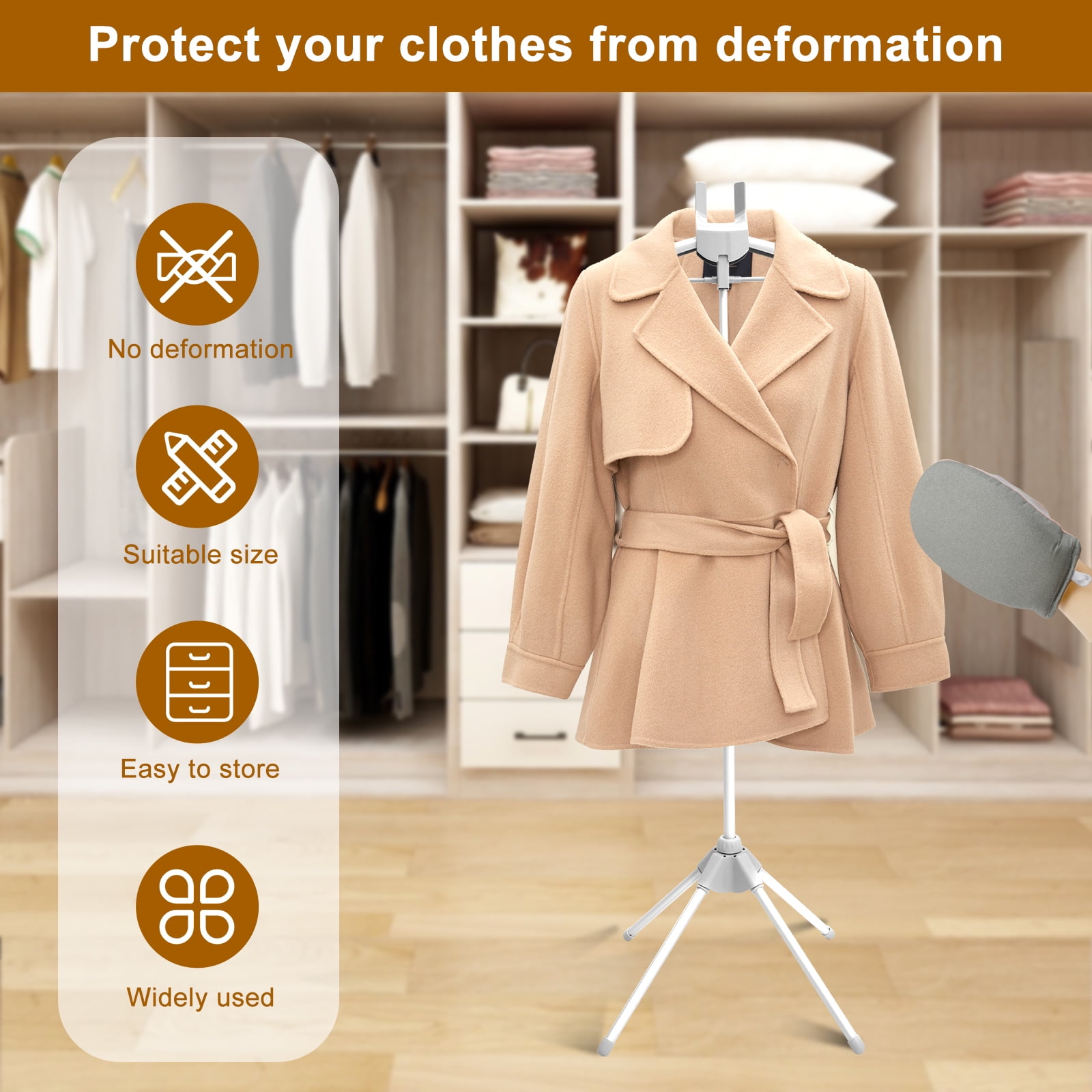 Steamer Clothes Rack With Ironing Glove Floor Standing Garment Steamer Stand Foldable Garment Steamer Rack Lightweight Adjustable Height Steamer Stand Rack for Steaming Clothes