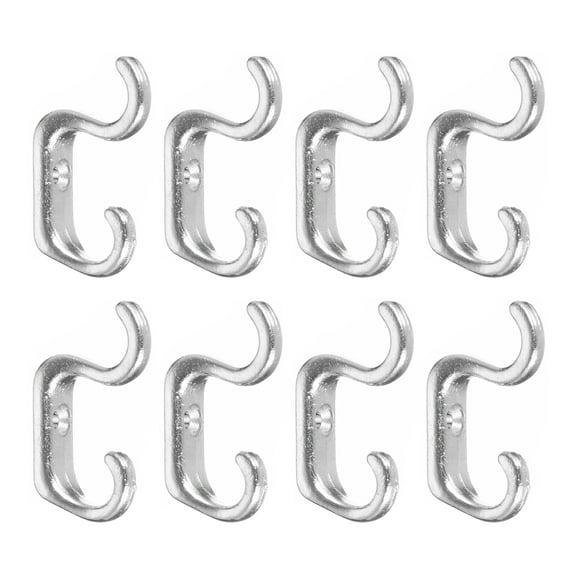 Wall Hooks, 8Pack - Zinc Alloy Double Prong Retro Hook, Mini Small Hooks for Hanging Towel Coat Backpack (Nickel)