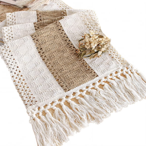 AUQ Table Runner,Looped Tassel Style Dining Room Table Decor,Elastic Polyester Fiber Farmhouse Table Decor,Style1,30*275cm