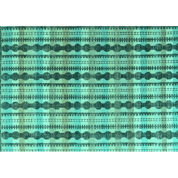 Ahgly Company Machine Washable Indoor Rectangle Abstract Turquoise Blue Modern Area Rugs, 7' x 10'