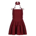 thumbnail image 1 of Generic 2025 French Retro Red Bow Bandage Halter Dress Drawstring Slim-Fit A- line Bubble Slip Dress Spring, 1 of 1
