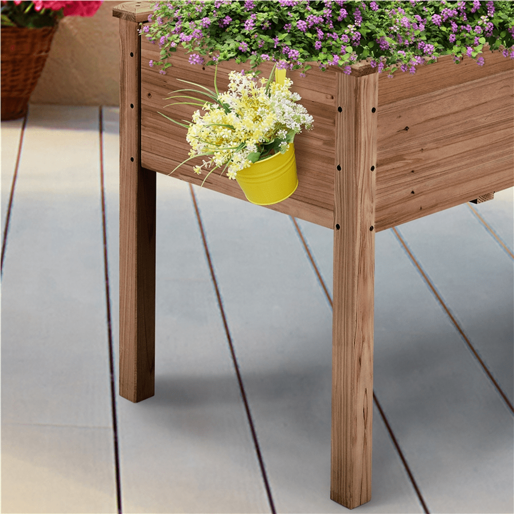Renwick Rectangle Wood Garden Bed Raised Planters,Dark Brown