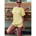 thumbnail image 6 of Womens Geometric Stripe Short Sleeve T-Shirt and Shorts Loungewear Set Yellow M, 6 of 7
