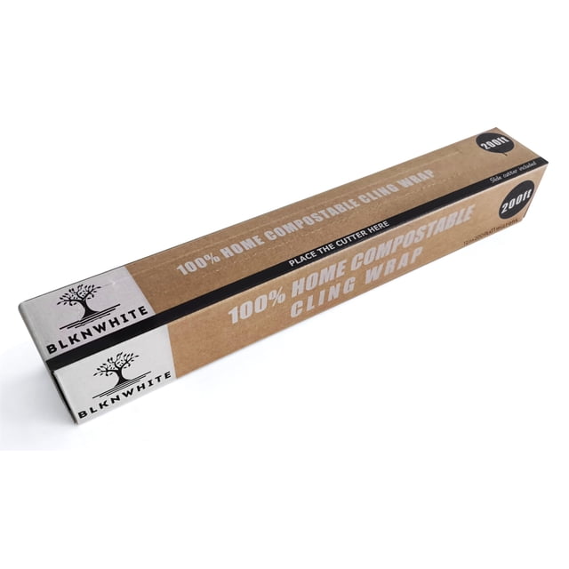 Envoltura adhesiva compostable, blanca, 12 cm x 60 m, con cortador deslizante