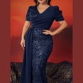 thumbnail image 4 of AURA Plus Size Evening Dress Sequin V Neck Short Sleeve Party Wear 0XL to 4XL, 4 of 6