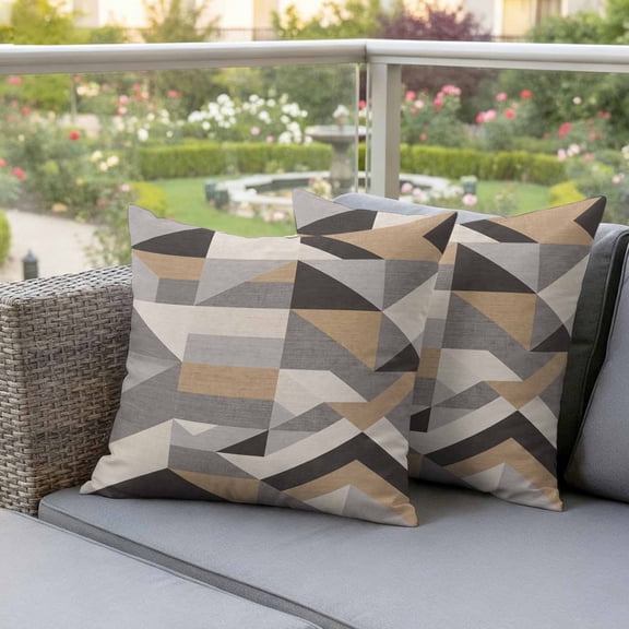 Grey Diamond Abstract Geometric Waterproof Throw Pillow Covers Set of 2 Retro Boho Style Outdoor Cushion Cover Pillow Protector Decorative Pillowcases for Bed Sofa Couch,16x16in