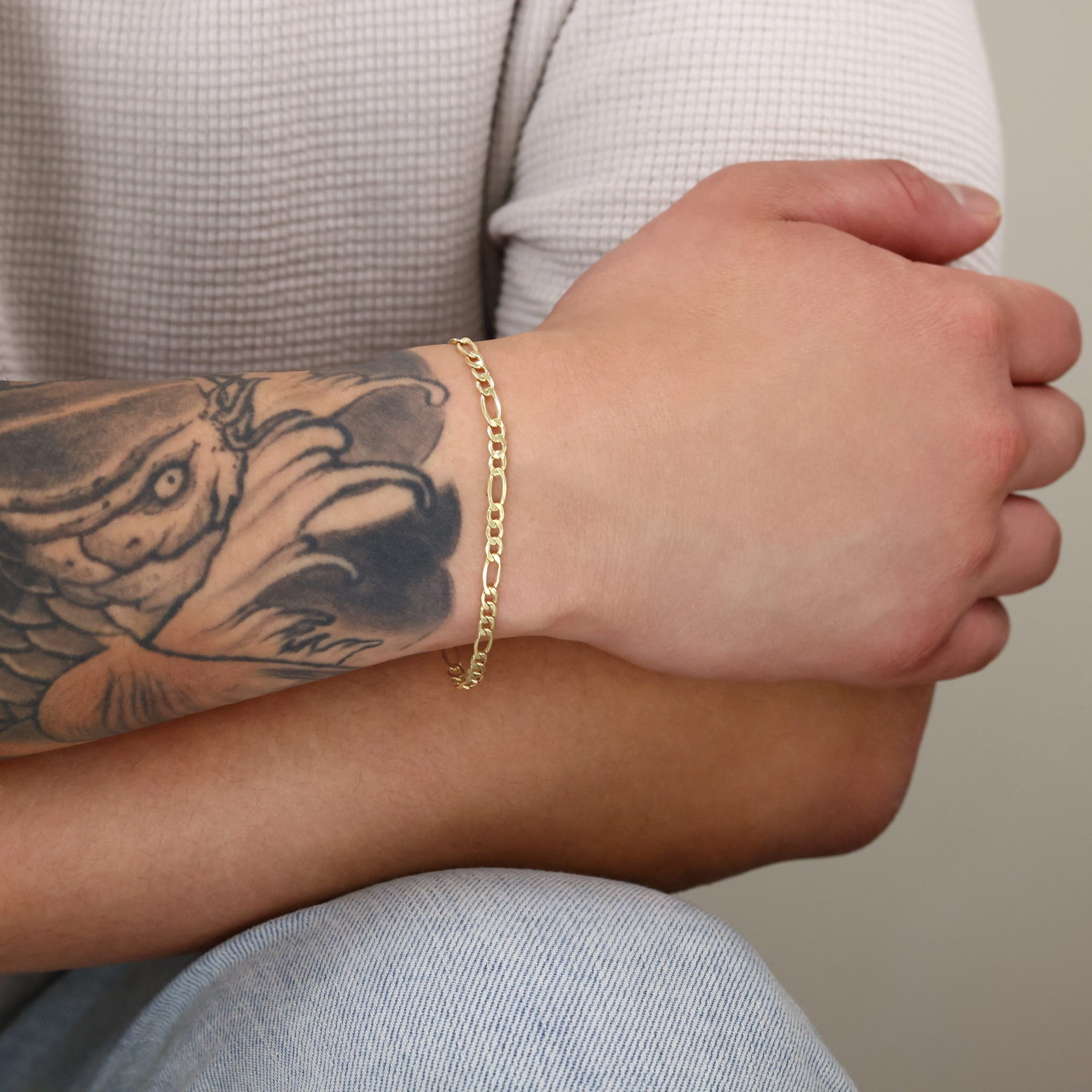 Nuragold 10k Real Yellow Gold Figaro Link 3.5mm Chain Bracelet or Anklet (7"-9") Italian Jewelry for Men & Women