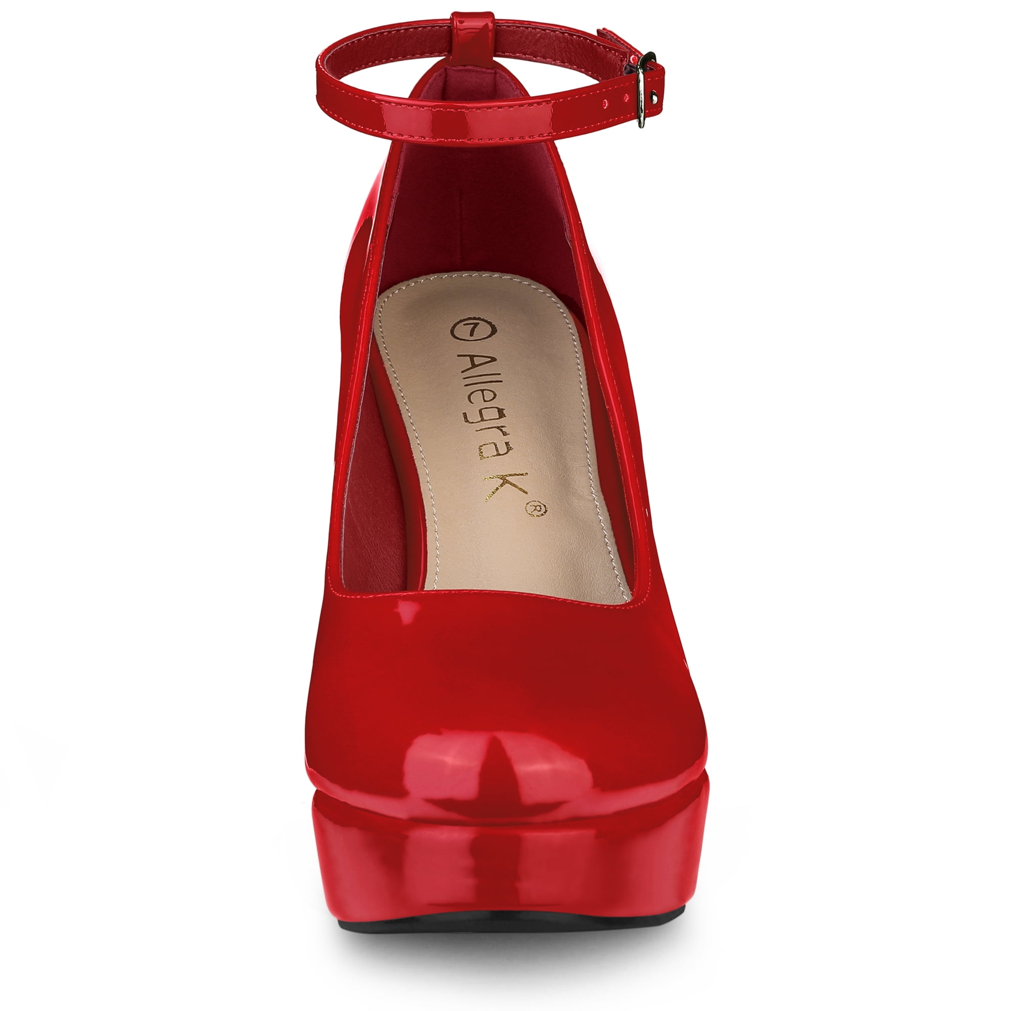 DARING DIVA Women's Platform Ankle Strap Chunky Heel Mary Janes Pumps Red 9