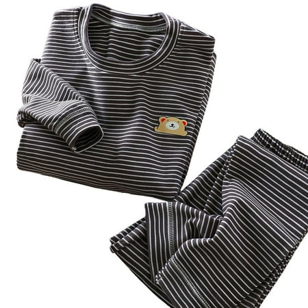 

KDSJSXW Clearance Toddler Girls Boys Pajamas Set Children s Velvet Set Warm Heating Striped Printed Pyjamas Set Kids Base Thickened Home Long Sleeve Top Pants Outfits (Black 130)