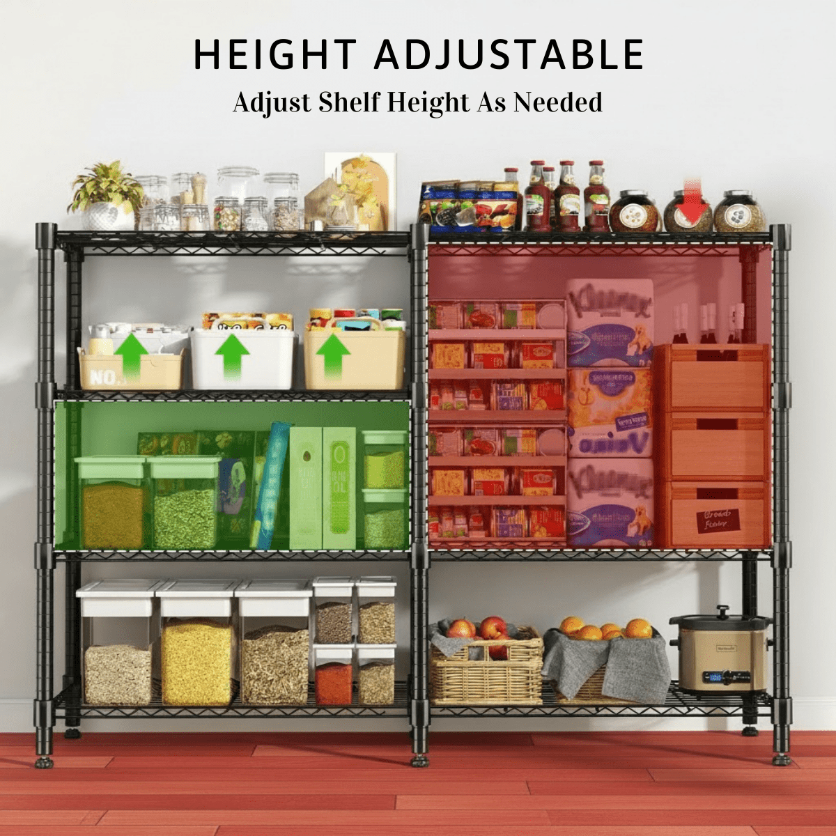 Legooin 60x14x60 inch Garage Shelving Height Adjustable Corner Storage Rack Wire Shelves for Industrial Residential Storage, Black