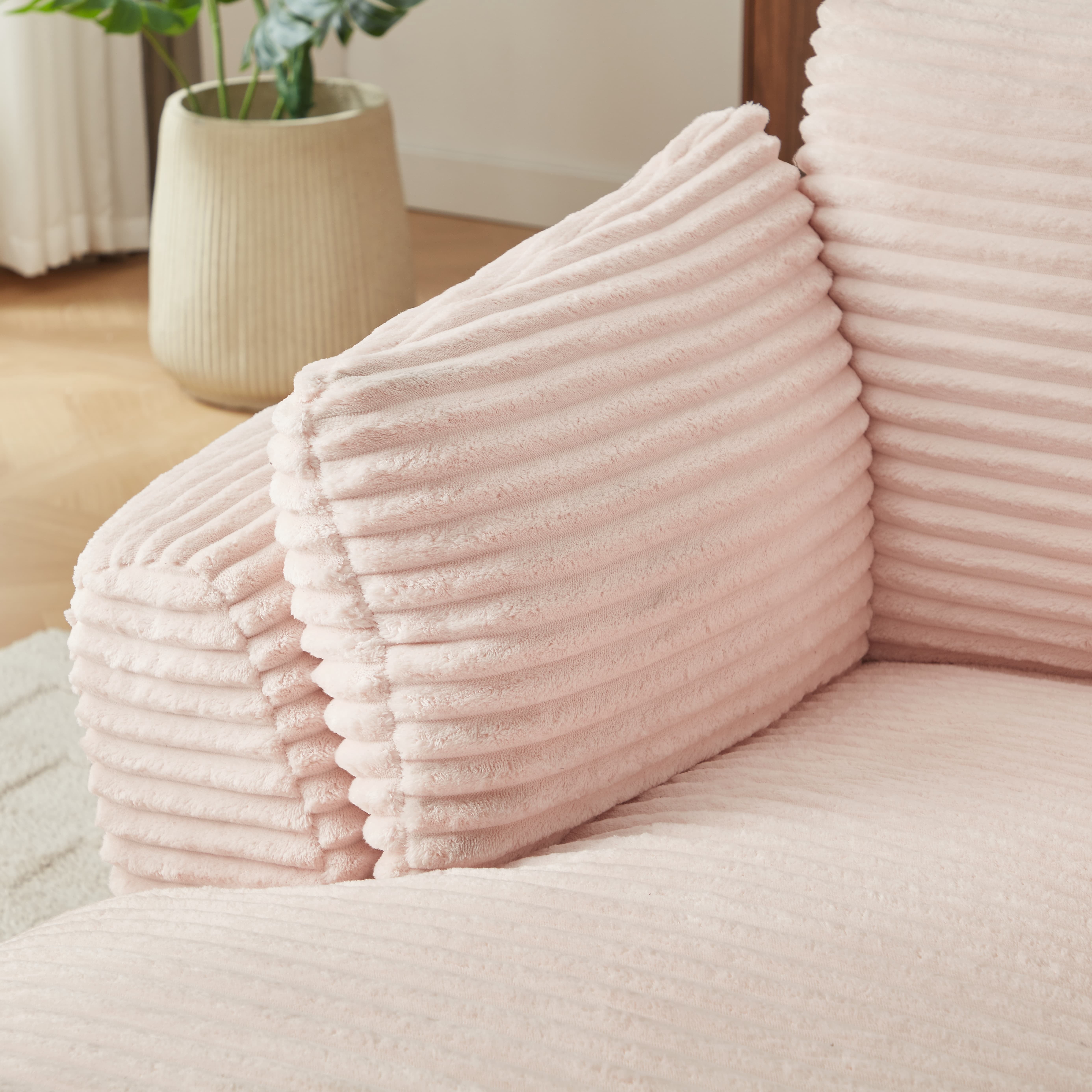 MAYEERTY Oversized Corduroy Chaise Lounge Sofa, Modern Couch with Spring Cushion for Apartment, 45*65*36"Pink