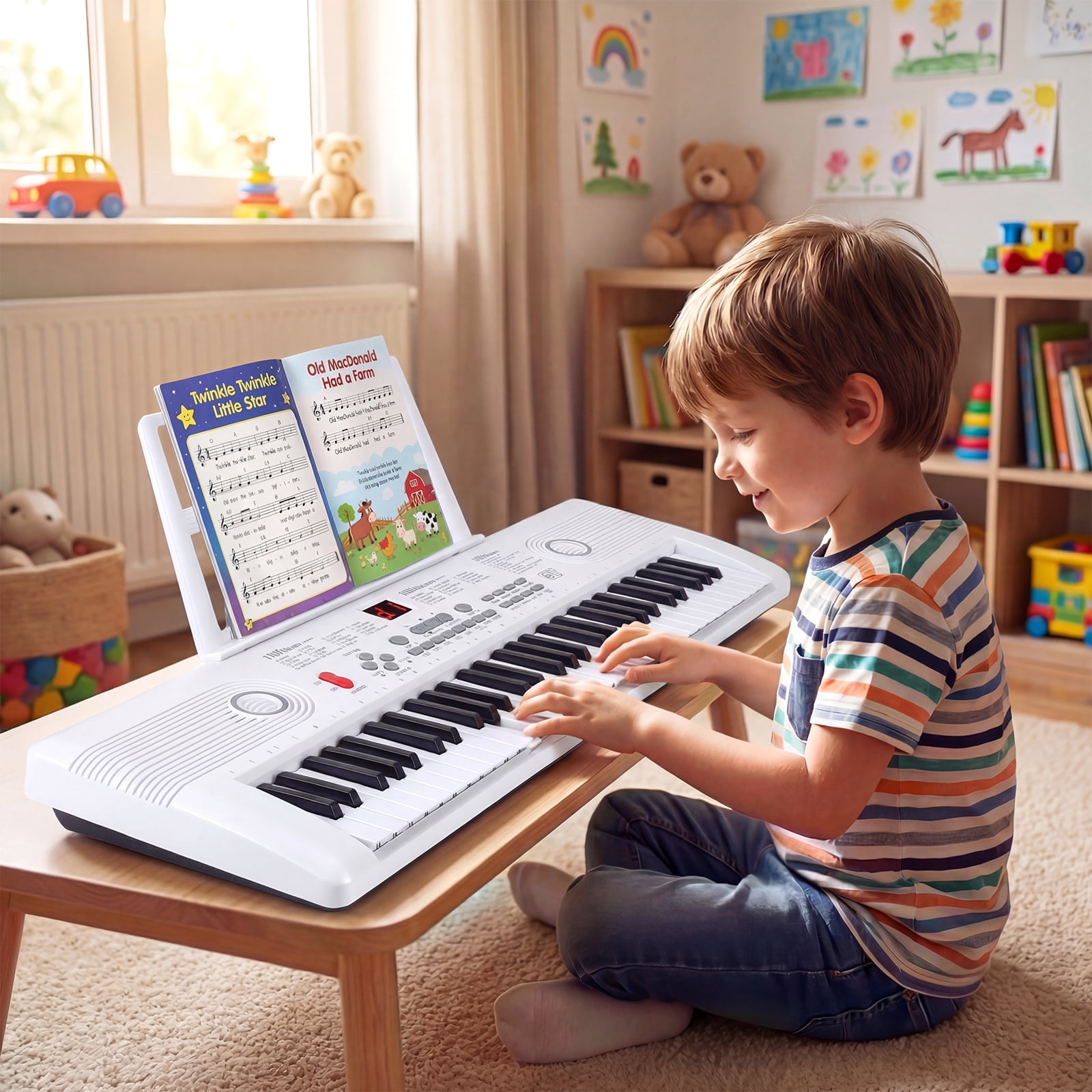 Costway 61Key Keyboard Piano for Beginners,Electric Portable Digital Piano with Music Stand White