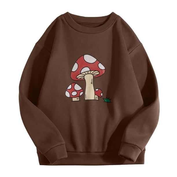 Mujer Vintage Divertido Suelto Manga Larga Cuello Redondo Shift Impreso Sudadera Divertida Blusa Con Estampado De Plantas Pompotops gfhjh19115