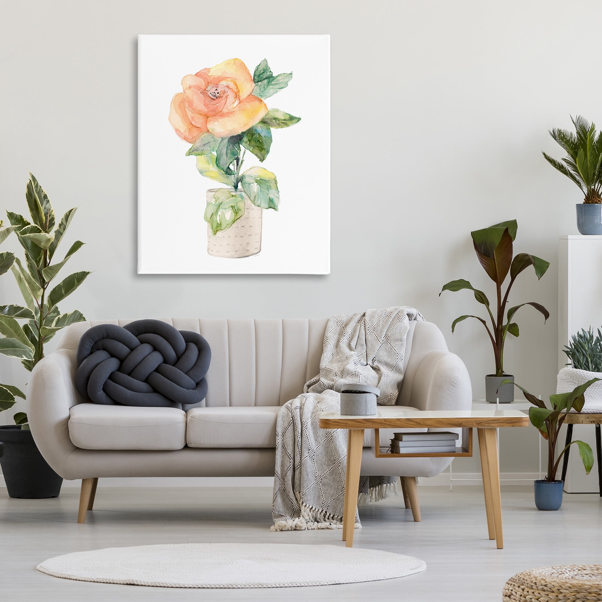 Stupell Industries Rose Sprig in Planter Botanical & Floral Painting Gallery Wrapped Canvas Art Print Wall Art, 36 x 48