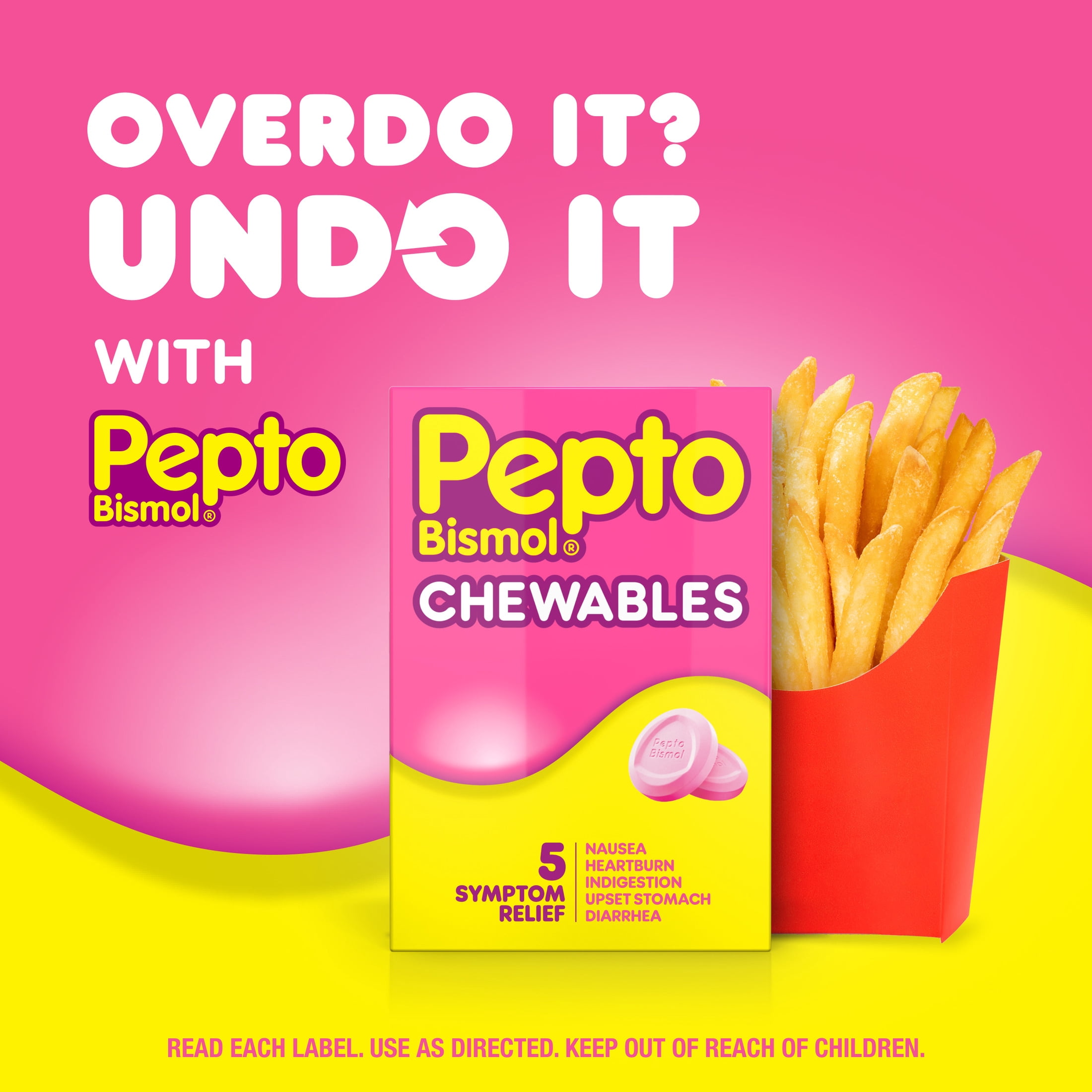 Pepto Bismol Chewable Tablets, Upset Stomach Relief, Anti Diarrheal, 12 Count