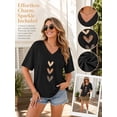 thumbnail image 5 of Mengpipi Women's Tops Summer Short Sleeve V-Neck Loose Fit Romantic Heart Patchwork Sweet Blouses M-5X, 5 of 9