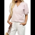 thumbnail image 2 of Blusa de Rayas con Mangas Abullonadas para Mujer, Cuello en V, Corte Holgado, Informal, para Verano, para el Trabajo, Camisa A Rayas Rosa XL, 2 of 8
