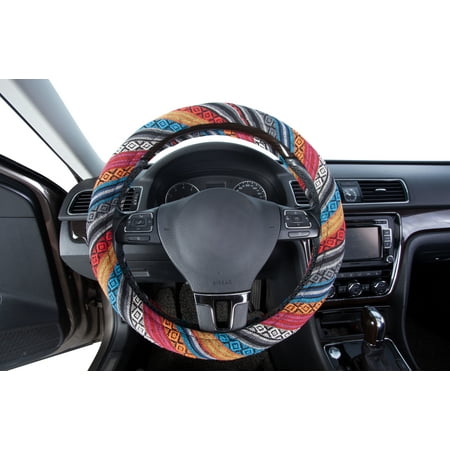 Auto Drive 1 -Piece Boho Car Steering Wheel Cover Heavy Duty Polyester, Colorful - Universal Fit, 23SWC163