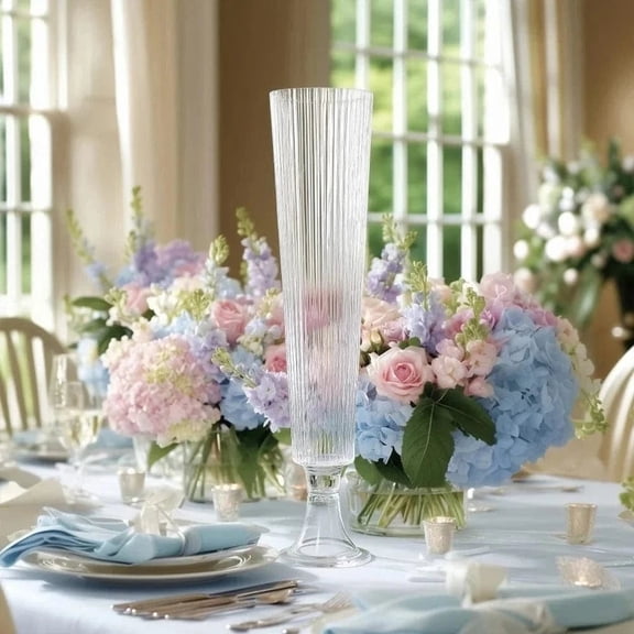BalsaCircle 2 pcs 32" Clear Glass Trumpet Vases Centerpiece Wedding Party Catering Decorations