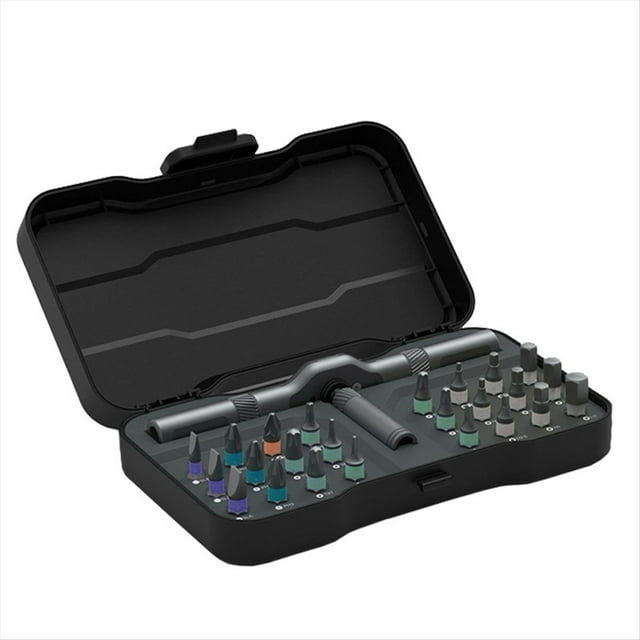 Juego de Herramientas 24 en 1 con Llave de Trinquete, Destornillador y Puntas Magnéticas S2 para Reparaciones Domésticas.