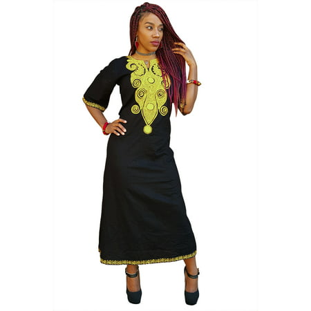 Traditional African Dashiki Dress with Gold Embroidery