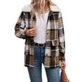 thumbnail image 3 of Chaqueta de Solapa A Cuadros para Mujer, de Larga, con Capucha de Forro , Abrigo Cálido para Otoño e Invierno Caqui XL, 3 of 10