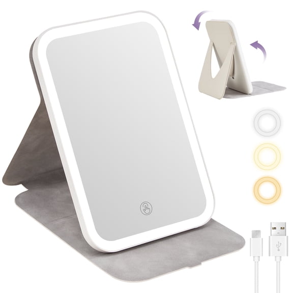 DECLUTTR Rechargeable Travel Makeup Mirror, Portable Lighted Vanity Mirror, Beige