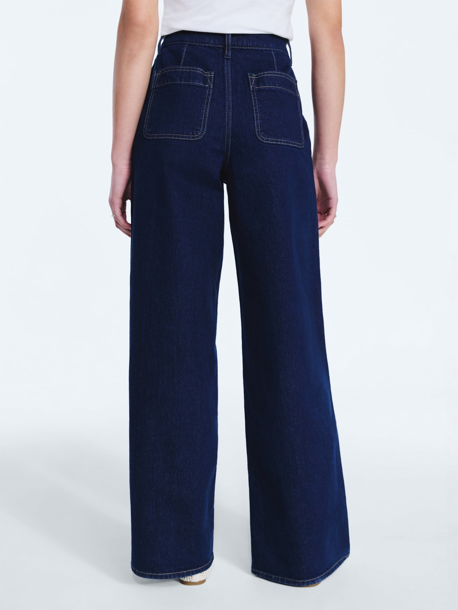 Free Assembly Women's and Women's Plus Wide Leg Jeans with Patch Pockets, 30", 32", and 34" Inseams, Sizes 0-26 Plus