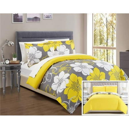 Bed Sets Queen For Sale Chic Home DS1128-BIB-US 7 Piece Daffodil Abstract Large Scale Floral Printed Queen Bed in a Bag Duvet Set, Yellow Sheets ()