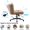 thumbnail image 6 of JONPONY Office Chair Armless Criss Cross Legged Chair with Wheels, Comfy Home Office Desk Chairs, Adjustable Swivel Padded Fabric Vanity Task Computer Chair,Light Brown, 6 of 9