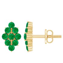 Rosec Jewels Natural Emerald Cluster Stud Earrings (0.25 CT) - May Birthstone Earrings, 14K Yellow Gold
