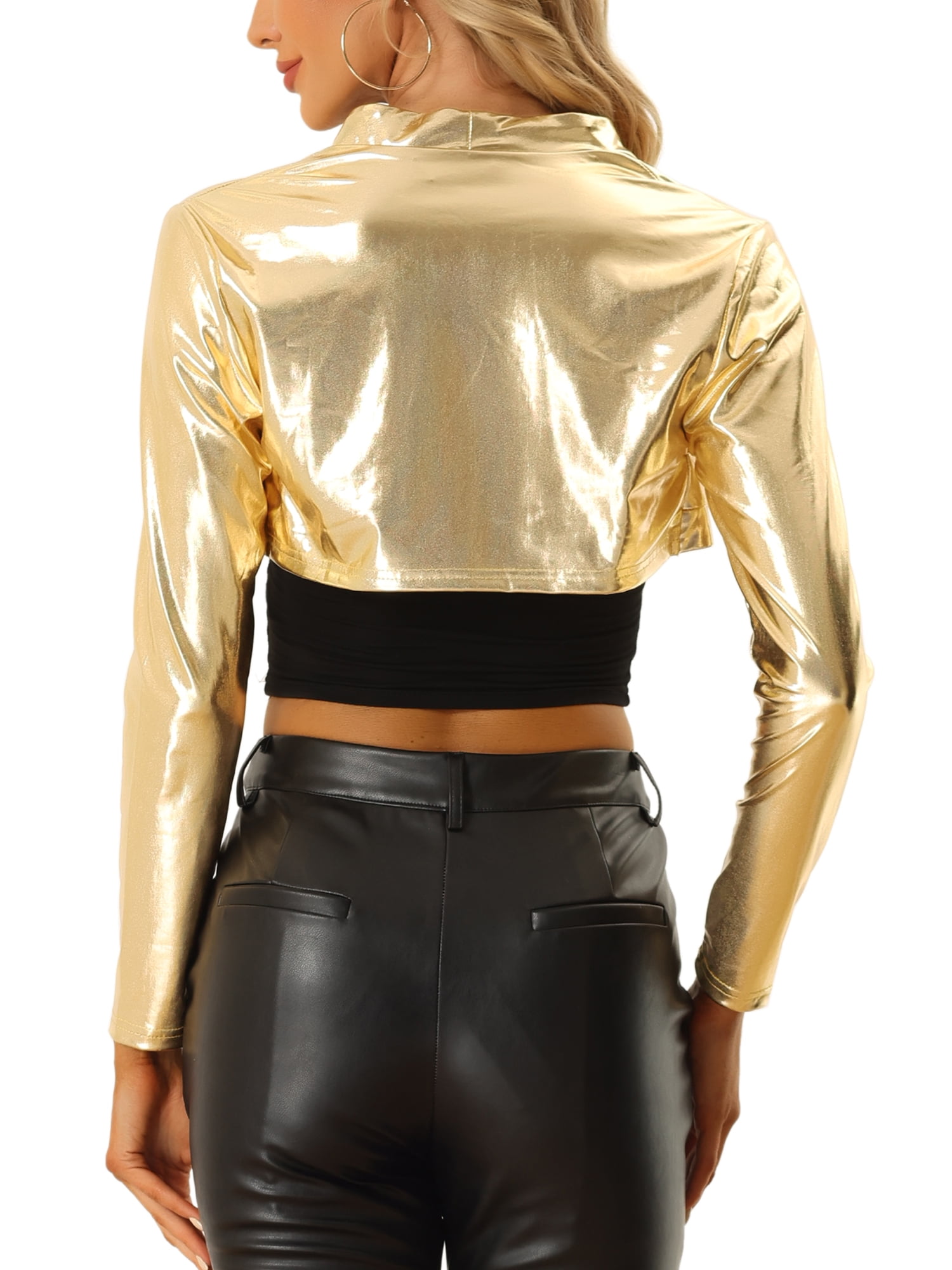 INSPIRE CHIC Cropped Bolero for Women's Holographic Party Shimmering Shiny Lightweight Metallic Cardigan