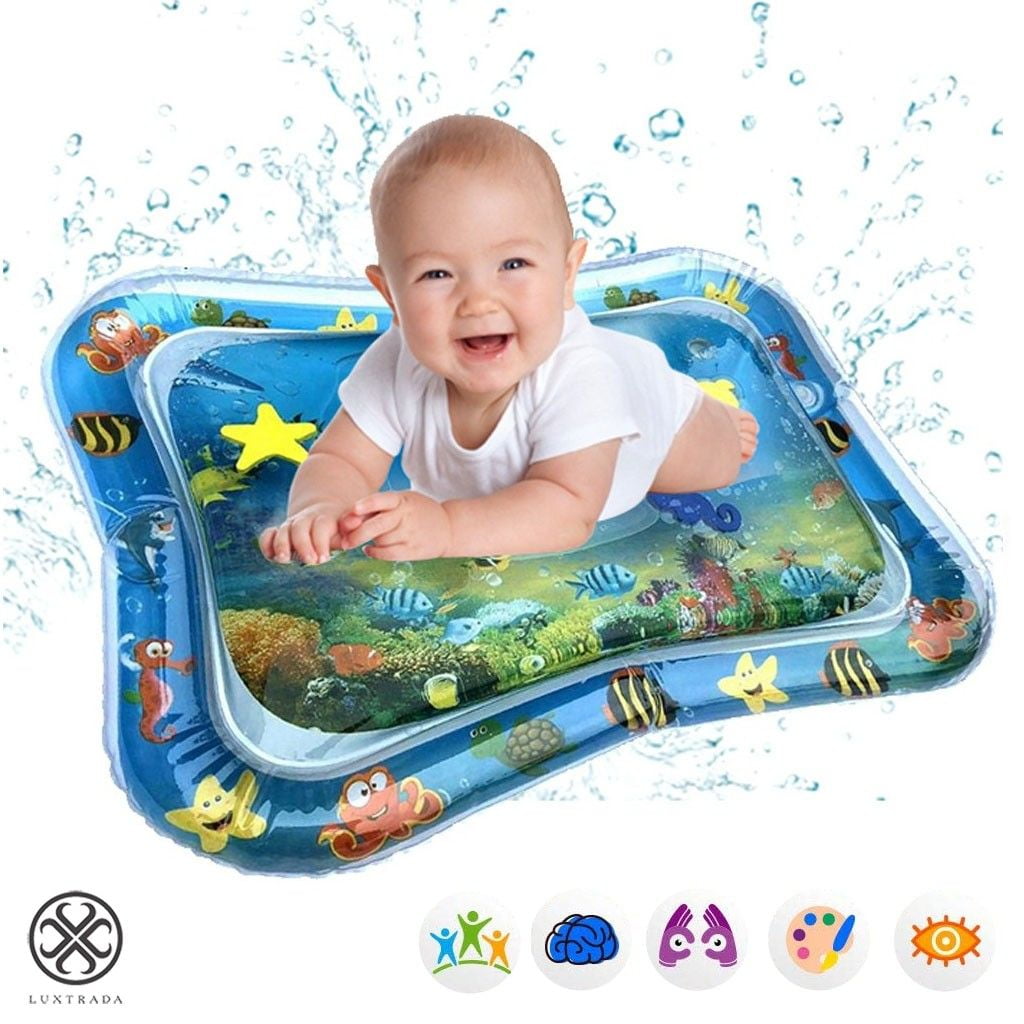 Luxtrada Inflatable Baby Water Mat Infant Tummy Time Playmat Toddler Fun Activity Play Center for 3-12 Months (26''x 19'')