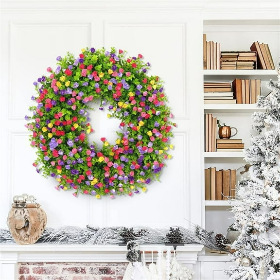 Clearance! Liulin Spring Wreaths for Front Door, Front Door Wreath, Summer Wreaths for Front Door, Spring Door Wreath for Window Indoors Outdoor Decor, Front Door Decor, Colorful Garland, 13 Inch
