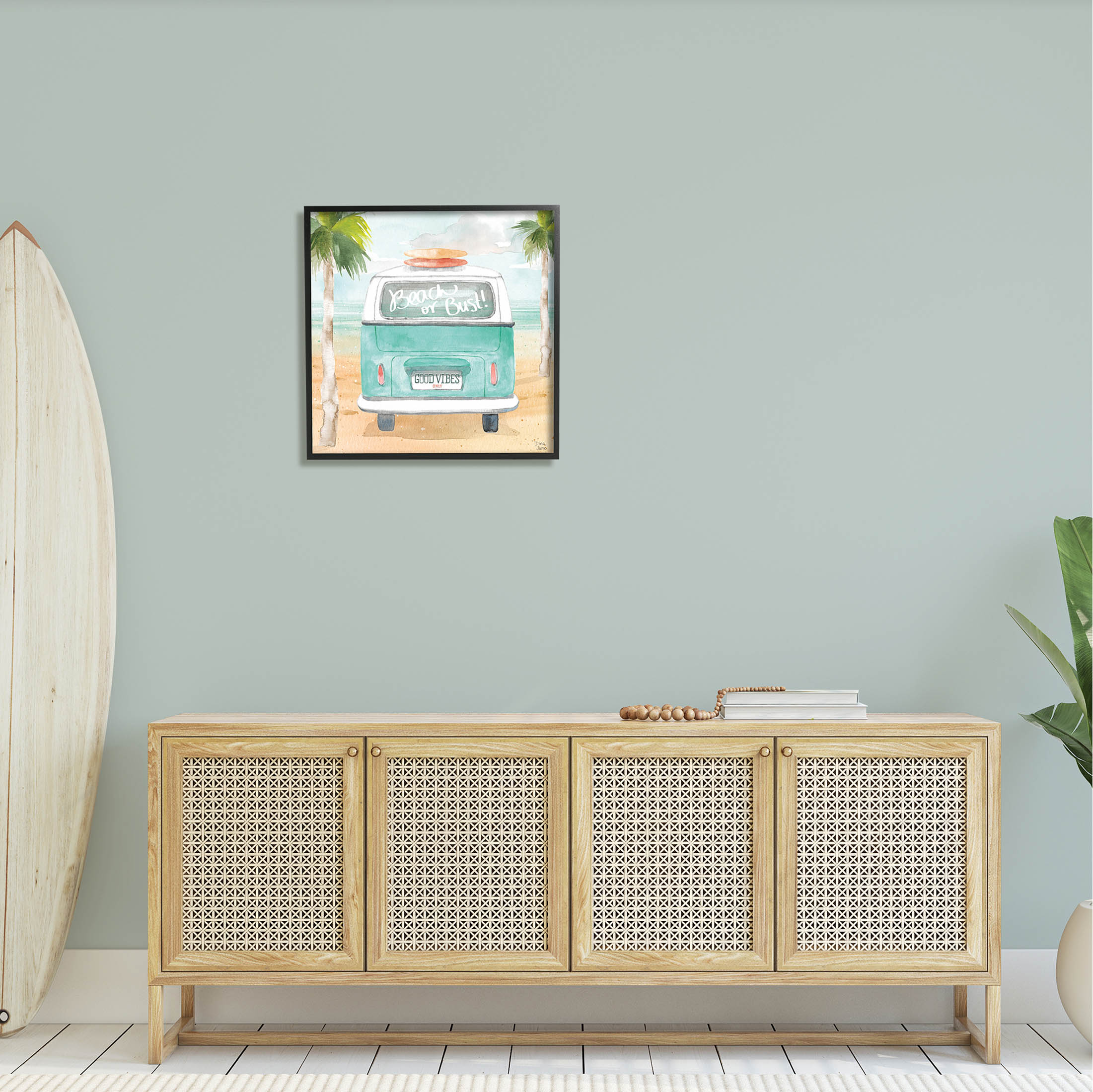 Stupell Industries Beach or Bust Blue Surf Cruiser Painting Black Framed Art Print Wall Art, Design by Dina June
