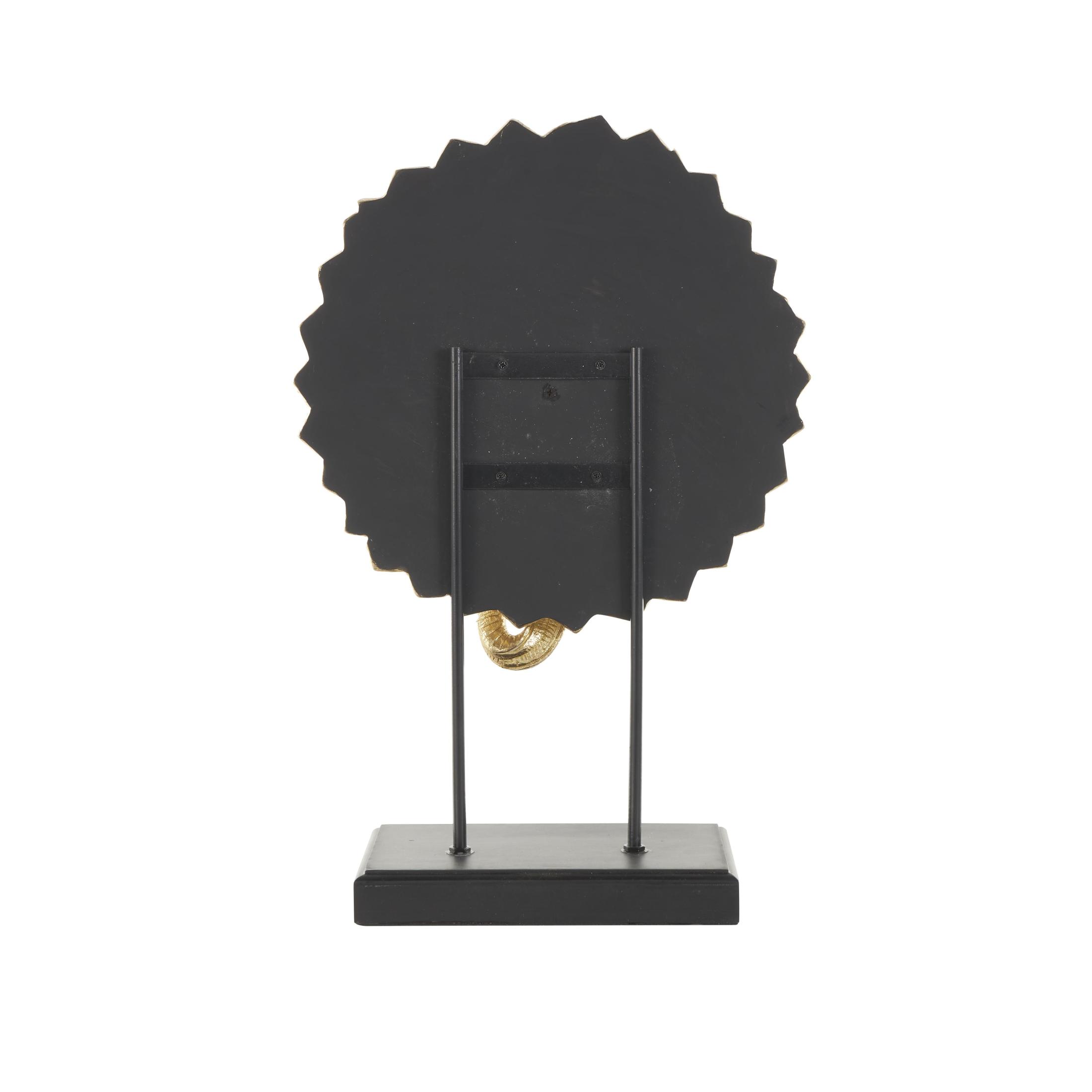 15" x 22" Gold Resin Elephant Sculpture with Mirrored Sunburst Accent and Black Stand, by DecMode