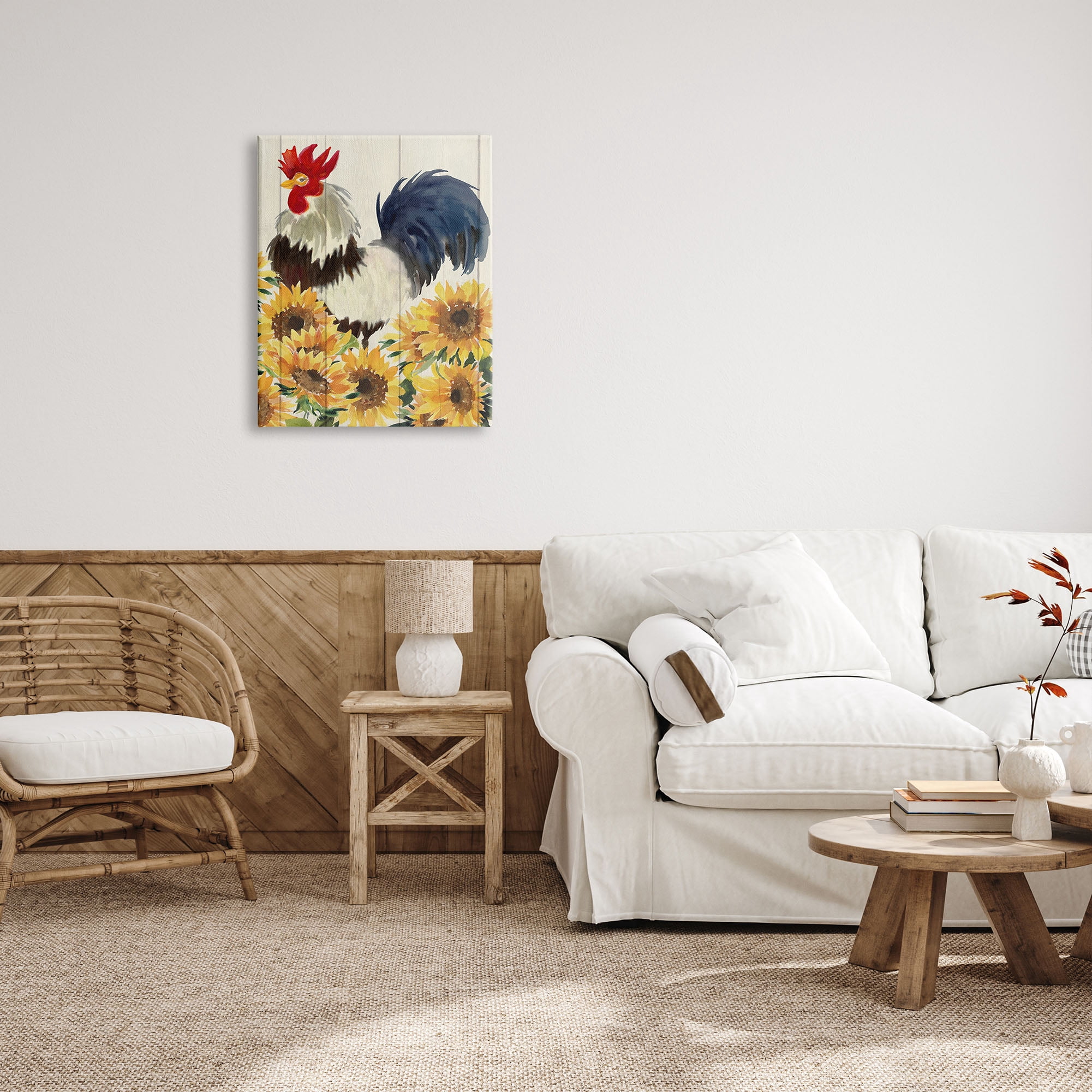 Stupell Industries Country Rooster & Sunflowers Animals & Insects Painting Gallery Wrapped Canvas Print Wall Art, 24 x 30