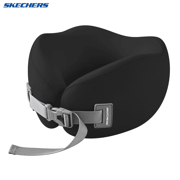 Skechers Neck Pillow,Memory Foam U-Shaped Travel Pillow,Cotton Cover,Sweat-Absorbent,Ergonomic Support for Car,Office,and Travel Black