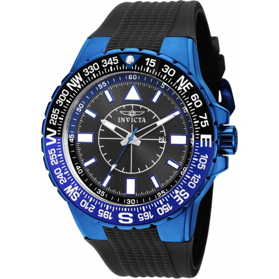Invicta Men's 19269 Aviator Black Dial Black Silicone Strap Compass Watch