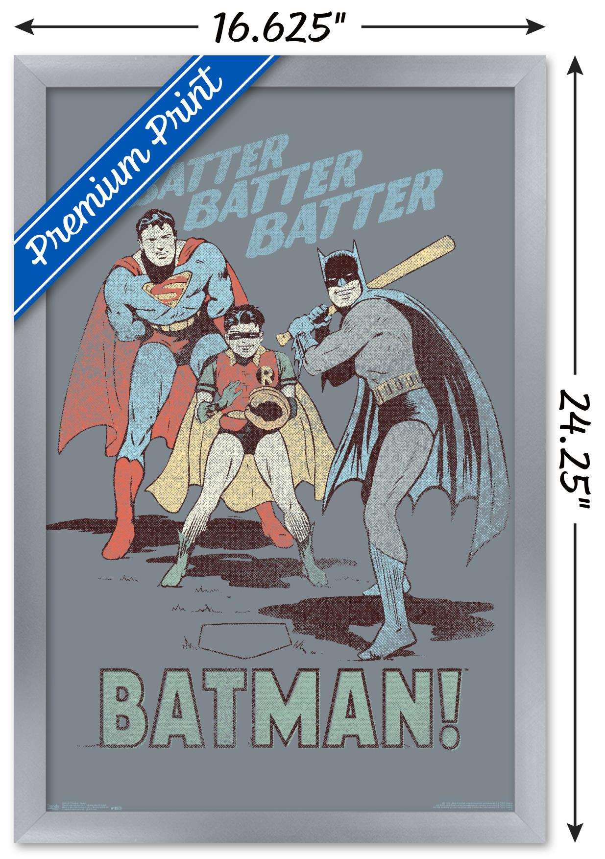 DC Comics - Batman - Robin - Superman - Batter Wall Poster, 14.725" x 22.375", Framed