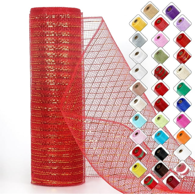 Mesh Ribbon for Wreaths 10 Inch x 30 Foot Wreath Mesh Rolls with Shiny Metallic Foil for Easter Christmas Party Wedding Home Decor DIY Craft Projects and Gift Wrapping