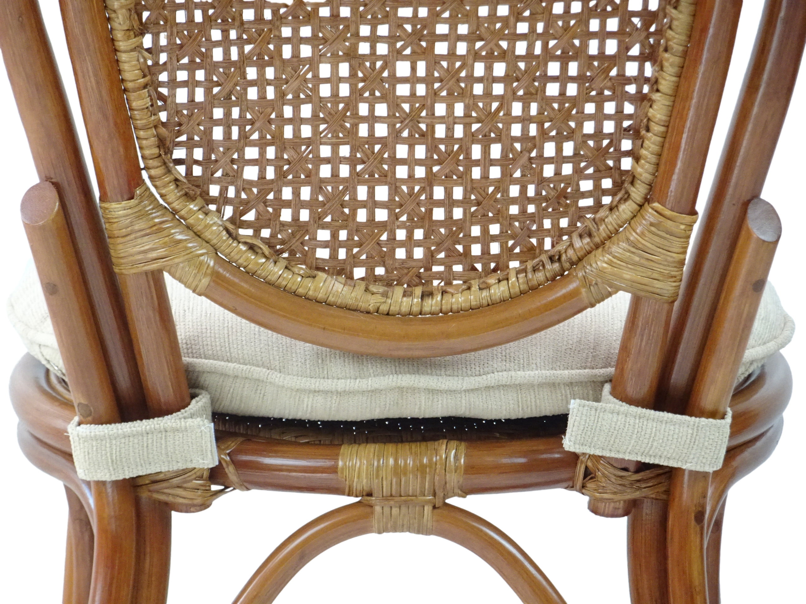 Set of 4 Denver Dining Handmade Wicker Side Chairs with Cream Cushions Natural Rattan, Colonial Color